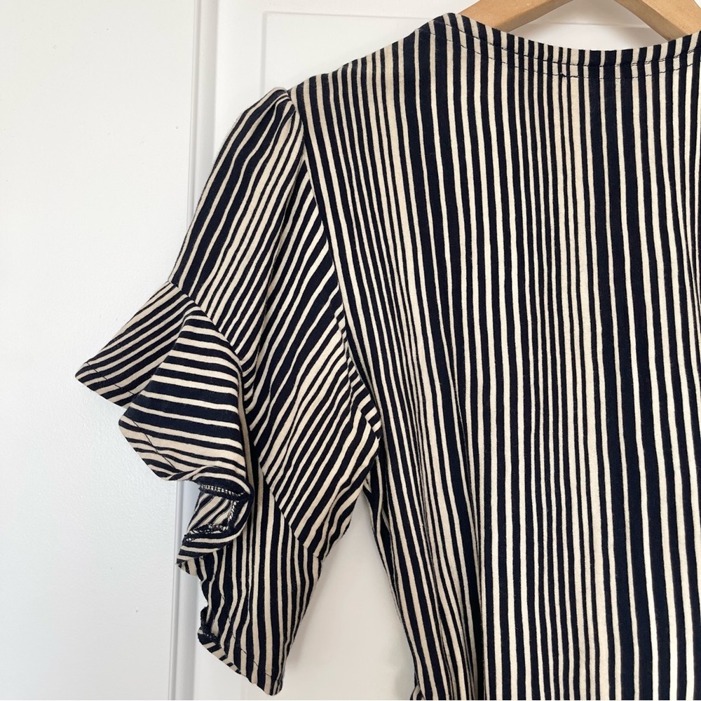 Free People Wrapped Around My Finger Wrap Blouse, Black Beige Striped , XS - Picture 7 of 10